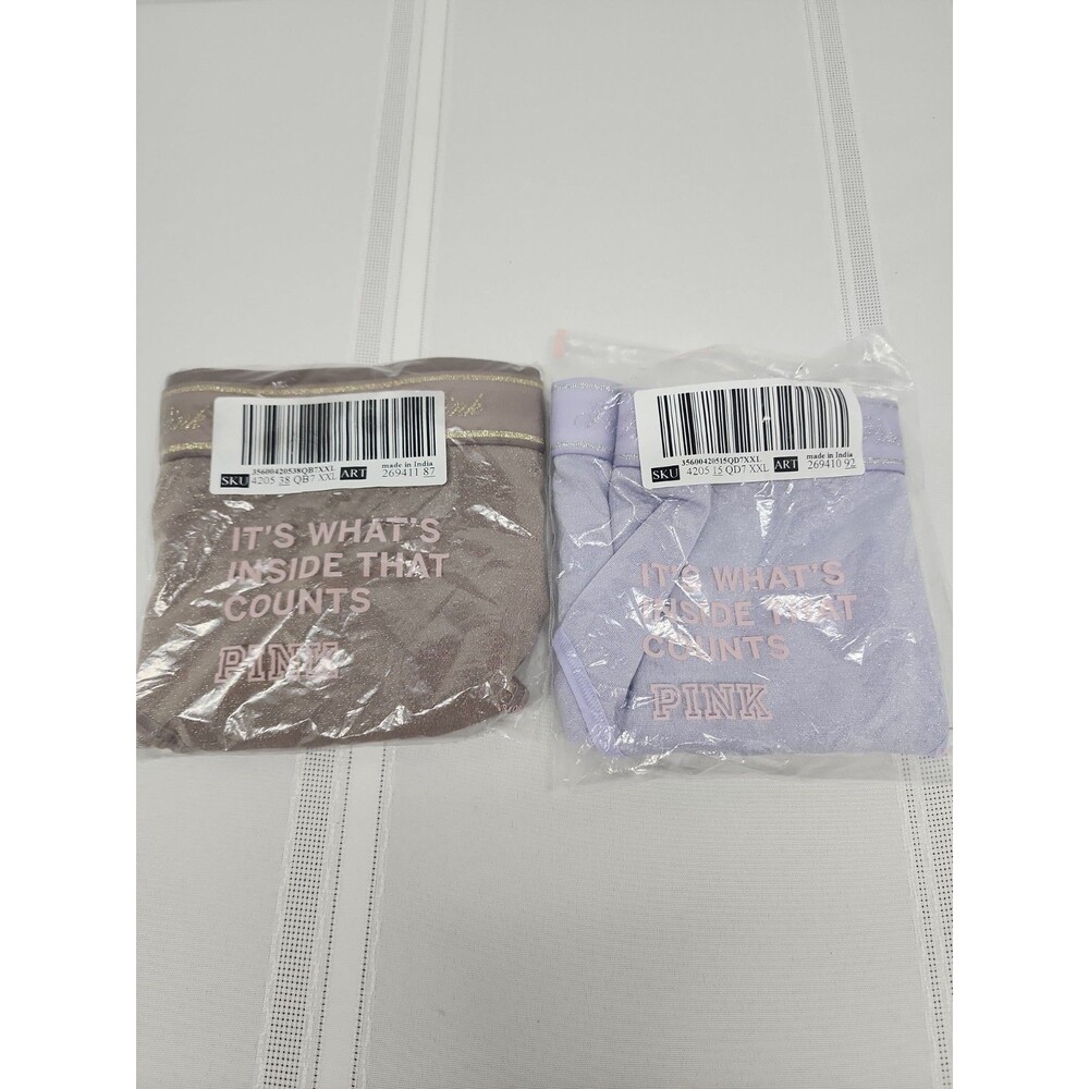 PINK Logo Band Hiphhuggers 2 Pair Metallic Lilac~ Taupe Size XXL New In Package